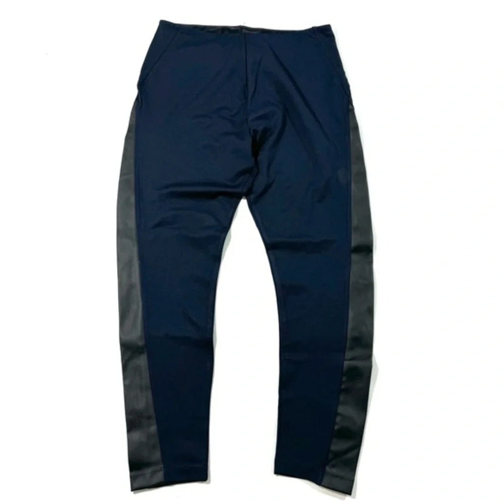 Lysse High Waist Slimming Leggings Blue Faux Leather Side Stripe